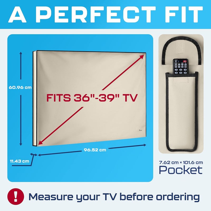 Garnetics غطاء تلفاز خارجي من غارنيتيكس 39 بوصة - مقاوم للماء، أغطية تلفاز مقاومة للعوامل الجوية مع واقيات شاشة ذكية، مثالي للاستخدام الخارجي، النقل، والتخزين - بيج - Image 3